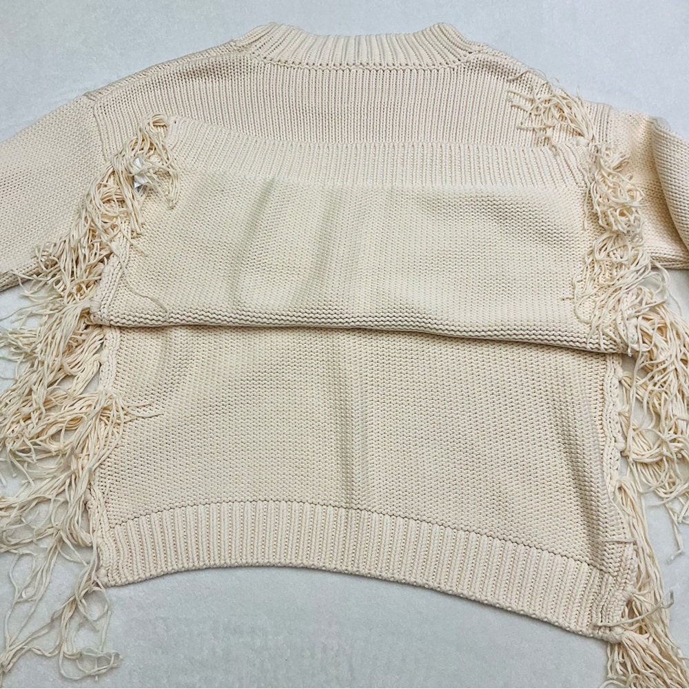 NWT YFB Thick Chunky Knit Ivory Sweater with Side Tassels & Slit 100% Cotton - Picture 4 of 16